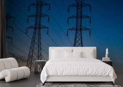 electricity pylons at sunset Wall mural