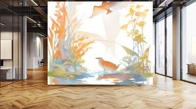 dove flying near lake Wall mural