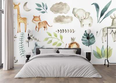 Safari animals watercolor illustration baby nursery  Wall mural