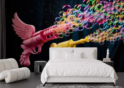 Two Unique Bubble Guns Creating Magical Bubble Streams Wall mural