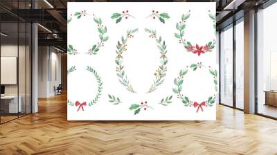 Watercolor floral Christmas wreath templates with winter flowers and foliage  Wall mural