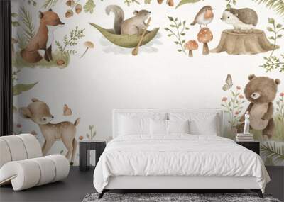 Woodland Animals watercolor forest illustration baby illustration Wall mural