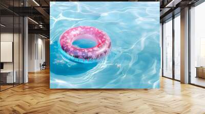 Swim ring floats on the surface of clear blue water, fun at the pool, summer vacation Wall mural