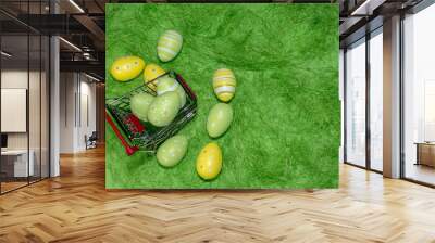 Buying a Easter eggs from supermarket, Easter eggs in shopping cart Wall mural