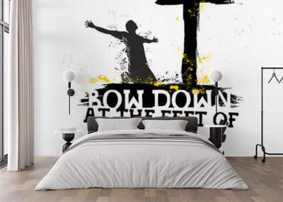 Bible lettering. Christian art. Bow down at the feet of Christ. Wall mural