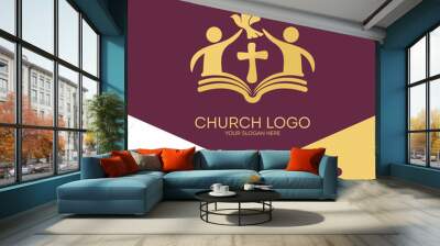 Church logo. Christian symbols. Church of God, faithful to the Lord Jesus Christ. Bible - the foundation of faith. Wall mural