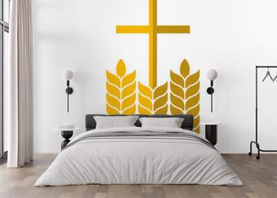 Church logo. Christian symbols. Cross and wheats. Wall mural