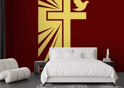 Church logo. Christian symbols. The radiance of the cross of the Lord and Savior Jesus Christ and the Holy Spirit Wall mural