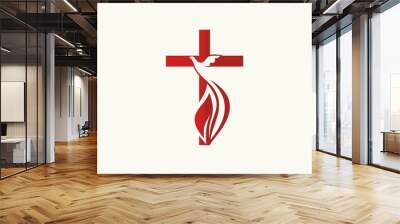 Church logo. Cross and dove, symbol of the Holy Spirit Wall mural