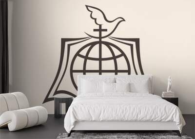 Church logo. Shield, missions, dove, globe, cross, icon Wall mural