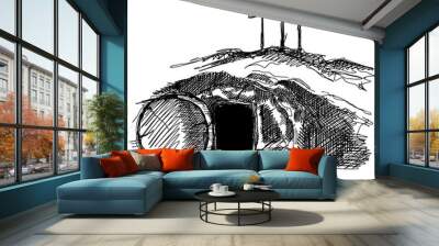 Hand-drawn vector illustration for Easter. The empty tomb after the resurrection of Jesus Christ. Wall mural