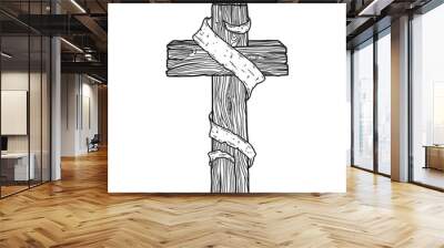 Hand-drawn vector illustration for Easter. Wooden cross. A symbol of the crucifixion and resurrection of the Lord Jesus Christ. Wall mural