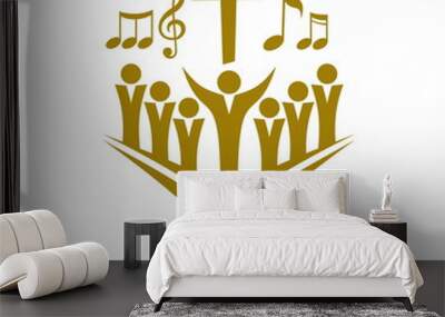 Music logo. Christian symbols. Believers in Jesus sing a song of glorification to the Lord Wall mural