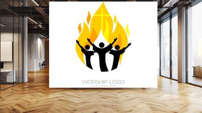 Music logo. Christian symbols. Believers worship Jesus Christ, sing with the fire of the Holy Spirit Wall mural