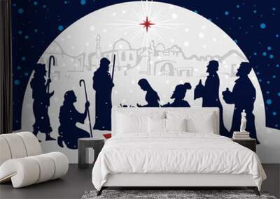 Nativity scene. Christmas. Jesus is worthy of worship. Wall mural