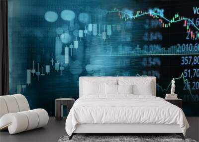 graph index number of stock market business concept blue banner background Wall mural