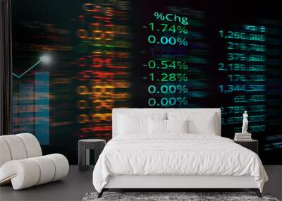 market trading stock and index number on glow blue digital technology blur light line banner business background Wall mural