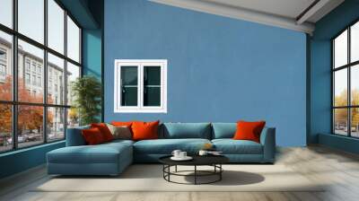 white window on grey blue wall home architecture background Wall mural