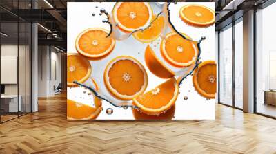 a close-up of orange slices and bubbles orange slices oranges floating. ai generative Wall mural