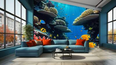 An underwater world with beautiful tropical fish and corals Wall mural