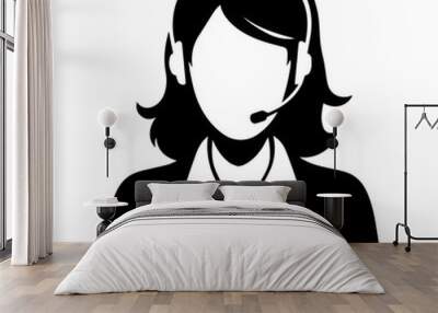 Call Center girl vector, call center woman vector silhouette illustration Wall mural