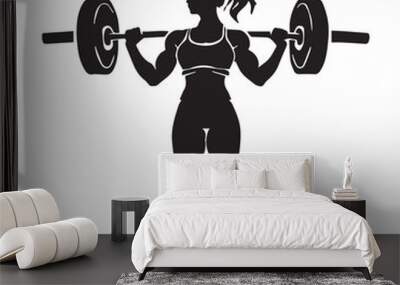 Weightlifting, woman lifting big barbell, isolated vector silhouette Wall mural