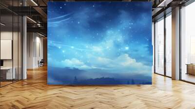 Enchanting Starry Night Watercolor: Dreamy Cosmic Landscape with Shooting Stars and Celestial Wonders. Romantic and Healing Universe Scene for Seasonal Marketing, Website Templates, and Artistic Desig Wall mural