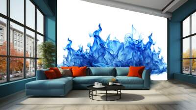 Real blue flames isolated on white background Wall mural