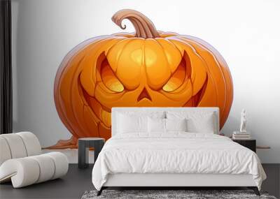 Spooky Halloween Jack-o'-Lantern: Creatively Carved Pumpkin Isolated on White Background. Perfect for Seasonal Marketing, Website Templates, and Festive Promotions. Minimalist Design with Elegant Comp Wall mural