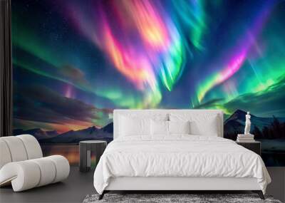 the northern lights painting the sky with vibrant Wall mural