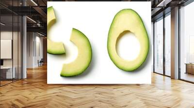 Avocado slices isolated on white, from above Wall mural