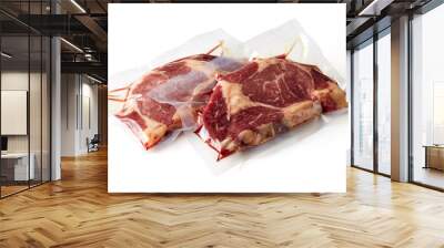 Beef steak vacuum sealed isolated on white Wall mural