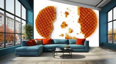 Dutch caramel waffle isolated on white, from above Wall mural