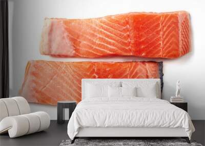 Fresh raw salmon fillet isolated on white, from above Wall mural