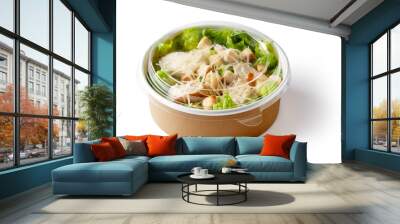 Greek salad in take away bowl on white background Wall mural