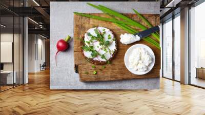 Healthy sandwich with organic multi grain bread, cream cheese an Wall mural