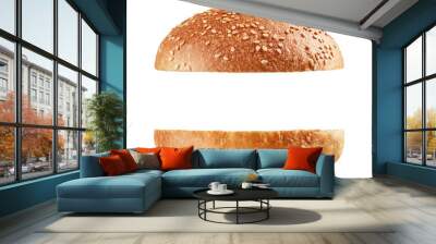 Open burger bun on white background Wall mural