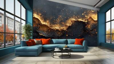 Abstract texture of gold and black with a smoky effect. Wall mural