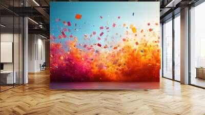 Colorful confetti explosion with red, pink, orange, yellow and blue colors. Wall mural