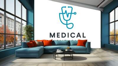 medical heart stethoscope icon logo vector illustrations Wall mural