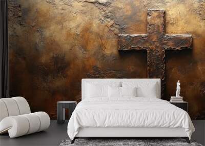 Rusty Cross on a Brown Background. Wall mural