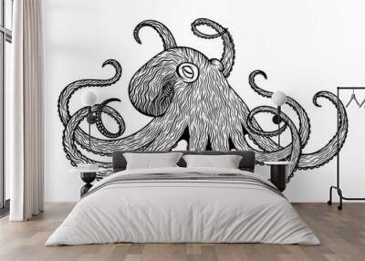 Vector illustration of octopus line art style. Design for t-shirt, posters. Wall mural