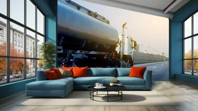 Gas or oil Truck on highway road container, transportation concept.,import,export logistic industrial Transporting Land transport on the asphalt expressway Wall mural