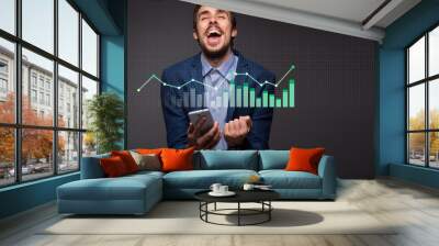 Businessman with growing chart, economy going up Wall mural