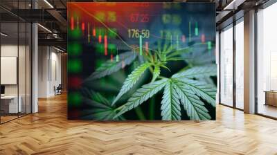 Business cannabis marijuana stock exchange market graph business - cannabis leaves on trading and investment of financial money price stock chart exchange growth and crisis money concept Wall mural