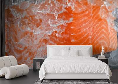 salmon fillet with, fresh raw salmon fish on ice for cooking food seafood salmon fish Wall mural