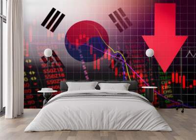 South Korea Stock Exchange market crisis red market price down chart fall Business and finance money crisis red negative drop in sales economic fall Wall mural