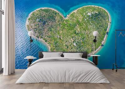 Aerial view of the heart shaped Galesnjak island on the adriatic coast. Wall mural