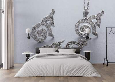 Diamond earrings, necklaces and brooch. Number nine Thailand. Wall mural