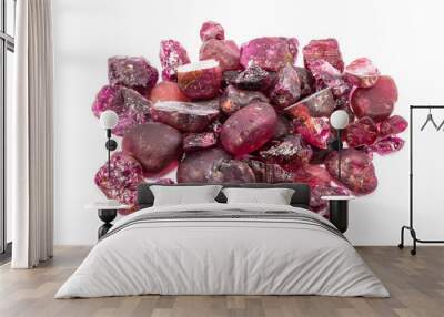 Pile of raw natural ruby on white background Wall mural